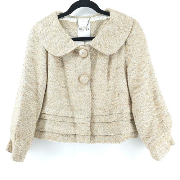 Walter Baker Y2k Retro 60S Tweed Metalic Crop Swing Jacket Poof Crop Sleeve 8 - Picture 1 of 16